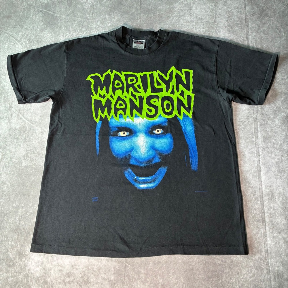 Marilyn Manson Graphic T-Shirt Tultex Black Neon Green Blue Modern Reprint XL